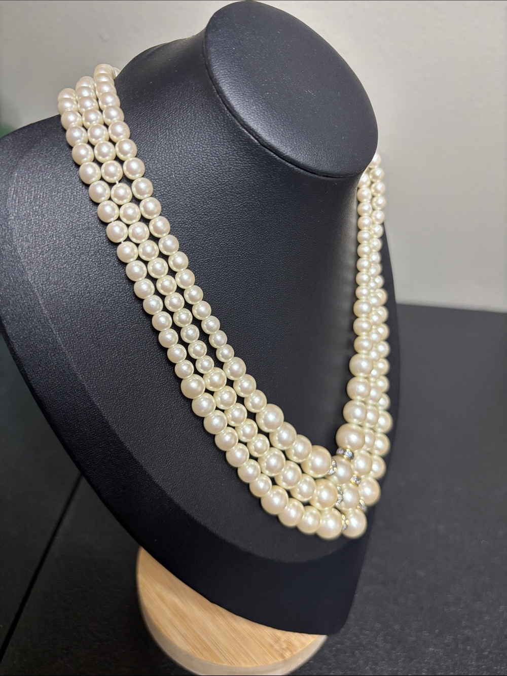 Elegant Triple-Strand Faux Pearl Statement Necklace - Cream Pearls Jewelry - Picture 4 of 7